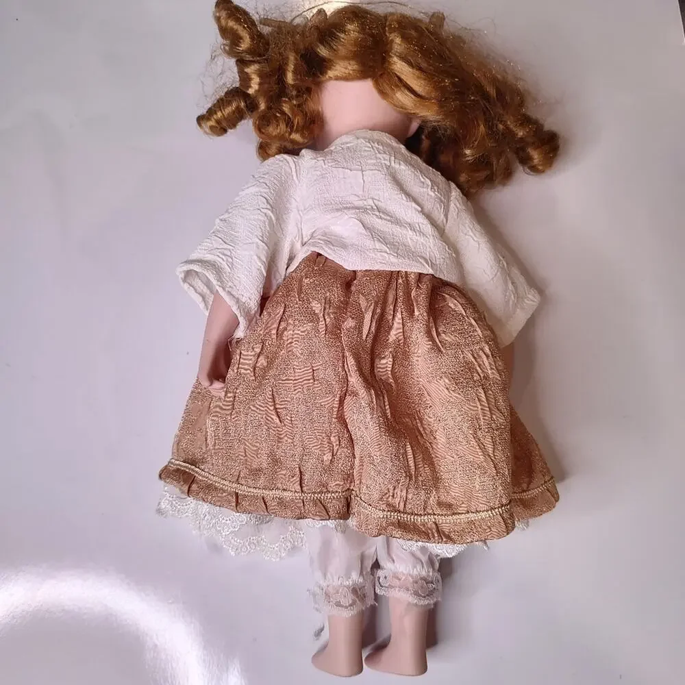 Vintage Porcelain Doll Strawberry Blond Curly Hair Brown Eyes